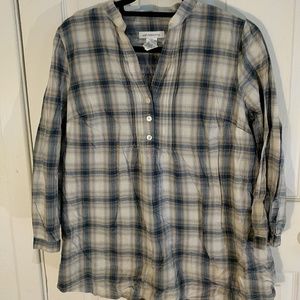 Liz Claiborne Plaid Cotton 3/4 Sleeve Tuinc Large